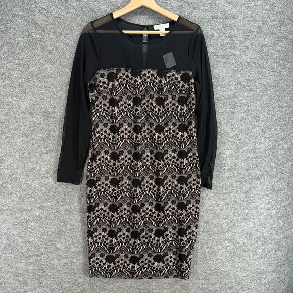 New Motherhood Maternity Dress Women M Medium Black Floral Sheath Short Rayon - Picture 1 of 9